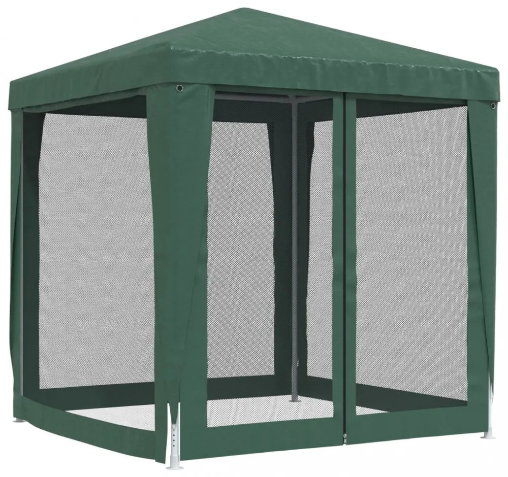 zöld HDPE rendezvénysátor 4 hálós oldalfallal 2 x 2 m