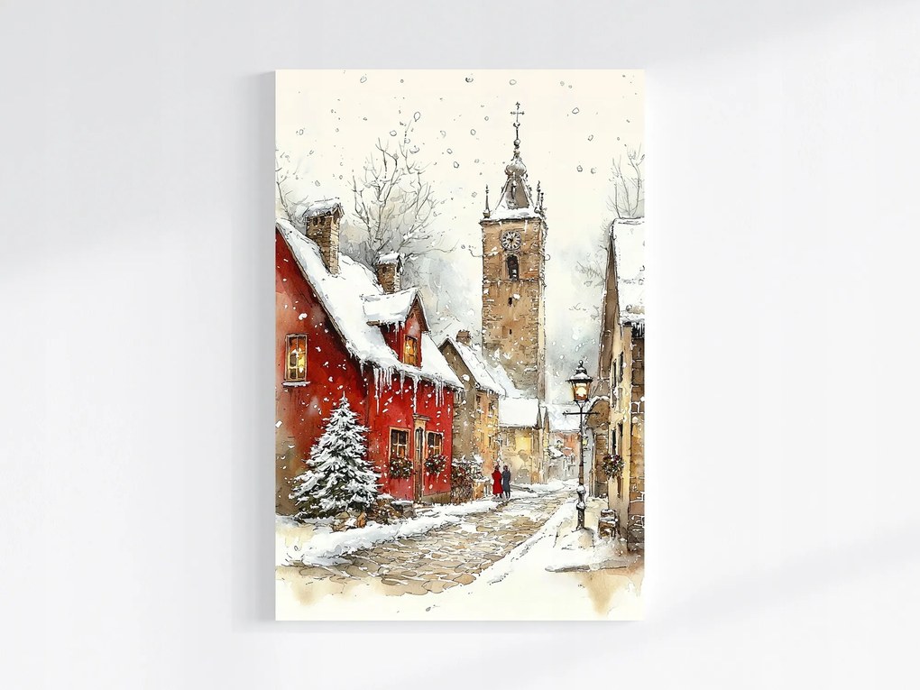 Vászonkép Canvas Tájkép Város Utca Templom Tél Hó 40x60