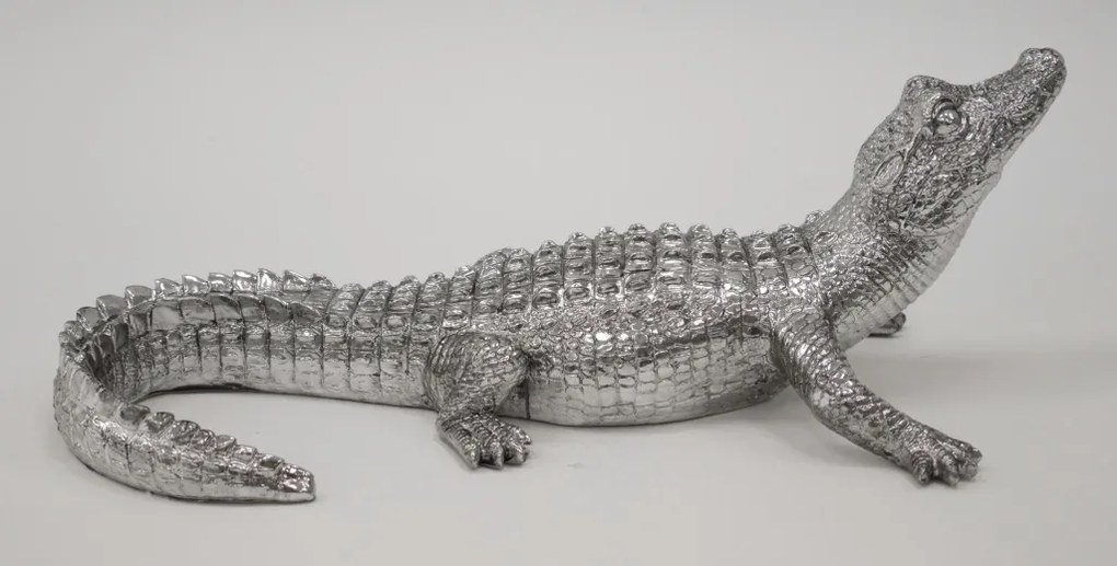 Tropical ezüst színű műanyag krokodil szobor 12x34x16.5cm