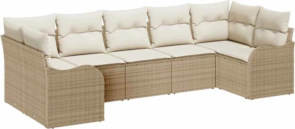 vidaXL Kerti Kanapé Szett Bézs polirattan