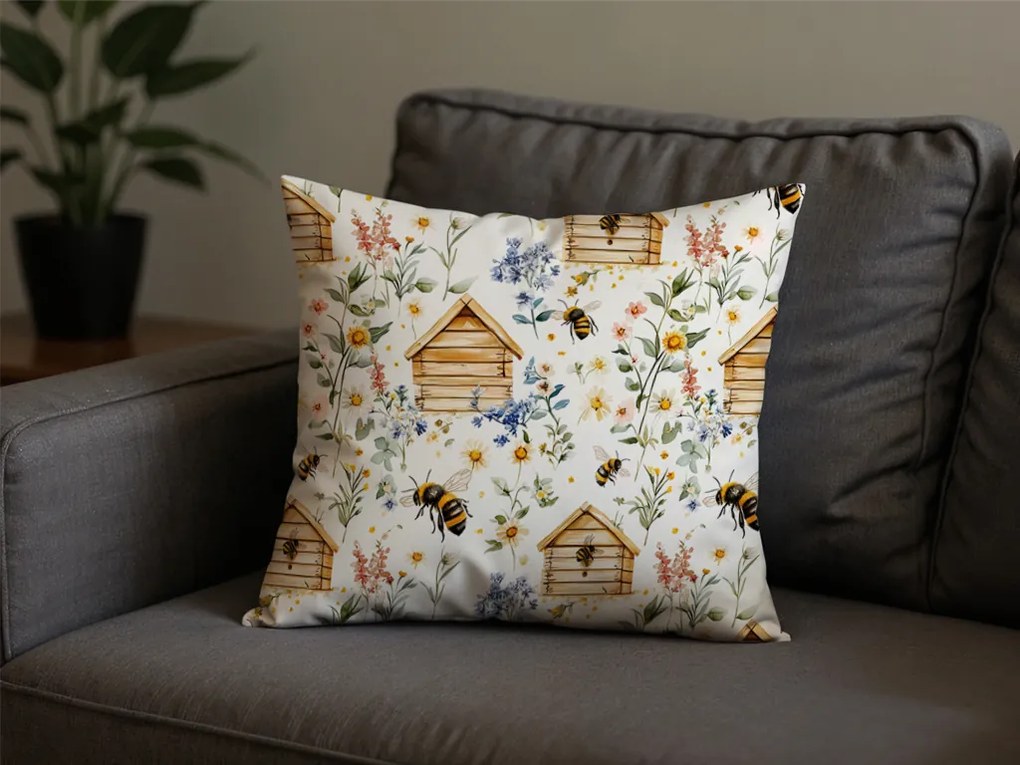 Pamut párnahuzat WOODEN HOUSES POLY 45x45 cm, színes