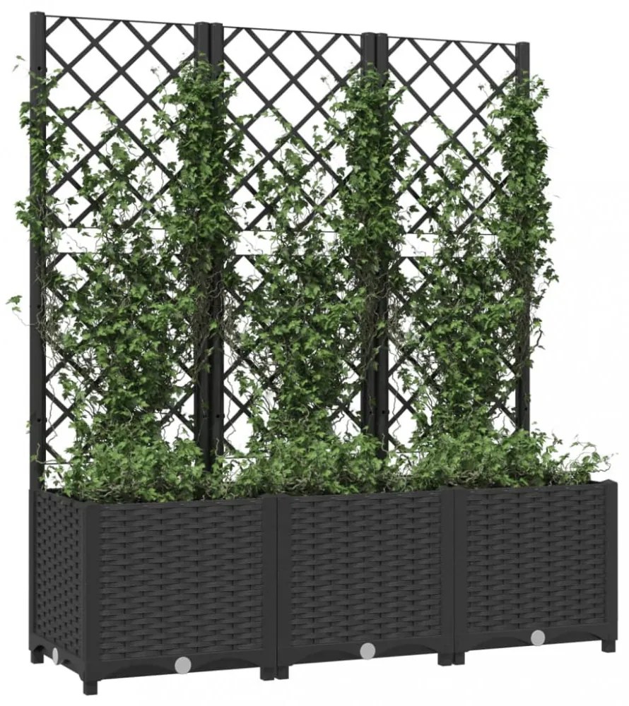 fekete polipropilén rácsos kerti ültetőláda 120 x 40 x 136 cm