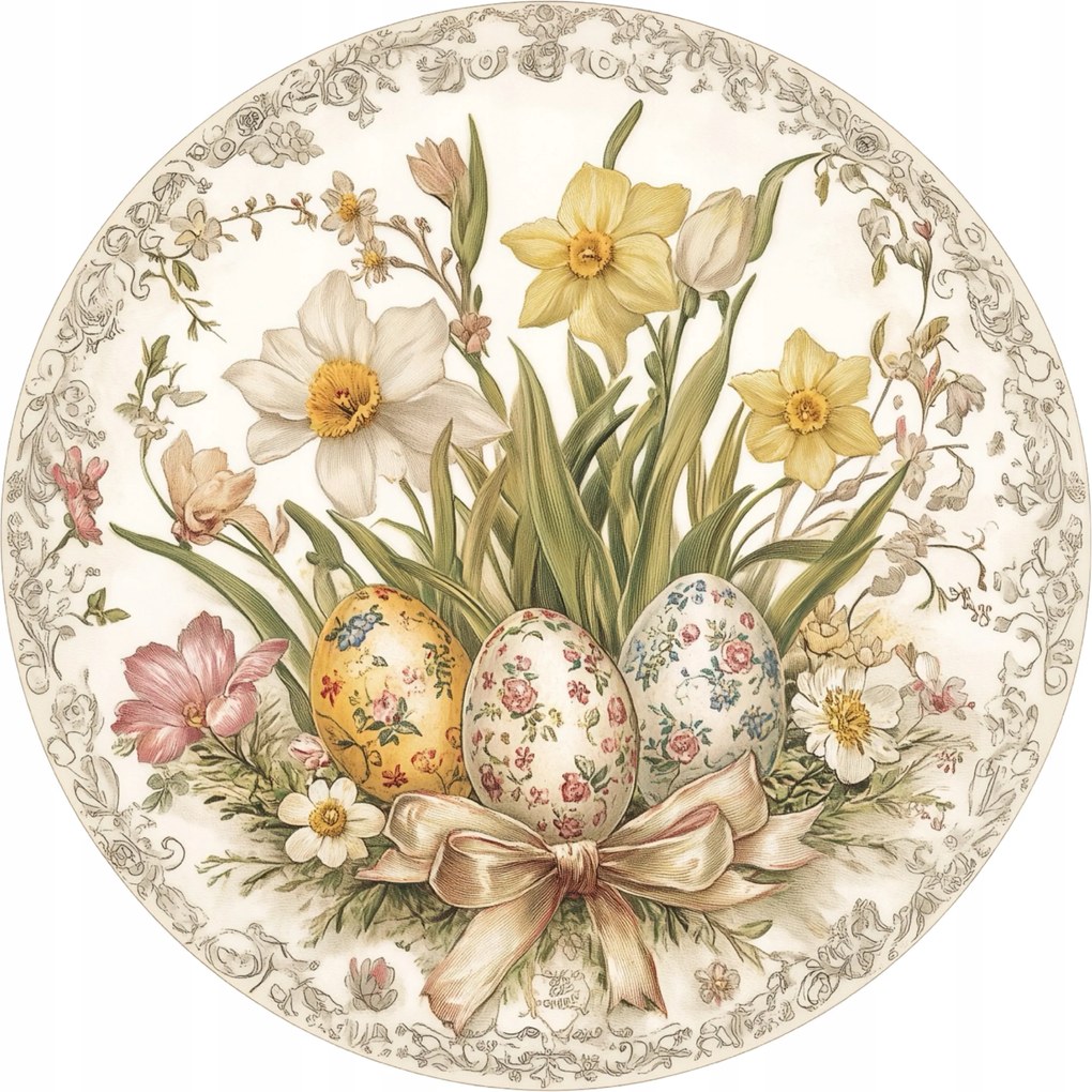 Kerámia poháralátétek Húsvéti motívum virágokkal és húsvéti tojásokkal