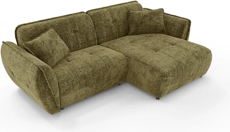 Zöld zsenília sarokkanapé (jobb oldali-heverő résszel) Nelia – Ropez