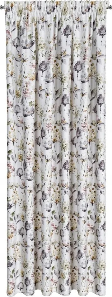 Készfüggöny 140X270 fehér, virágmintás szalaggal