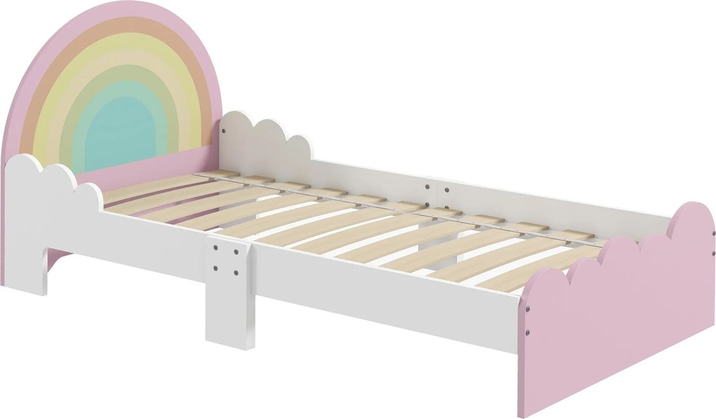 ZONEKIZ gyermekágy 3-6 éveseknek 143x74x66 cm-es szivárvány formájú fából készült gyermekágy modern hálószobai bútor 80 kg teherbírással Rózsaszín | A