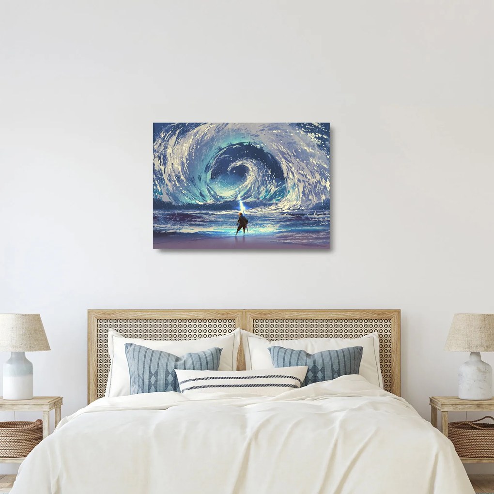 Üveg kép - Illusztráció egy lándzsás fiúról (70x50 cm)
