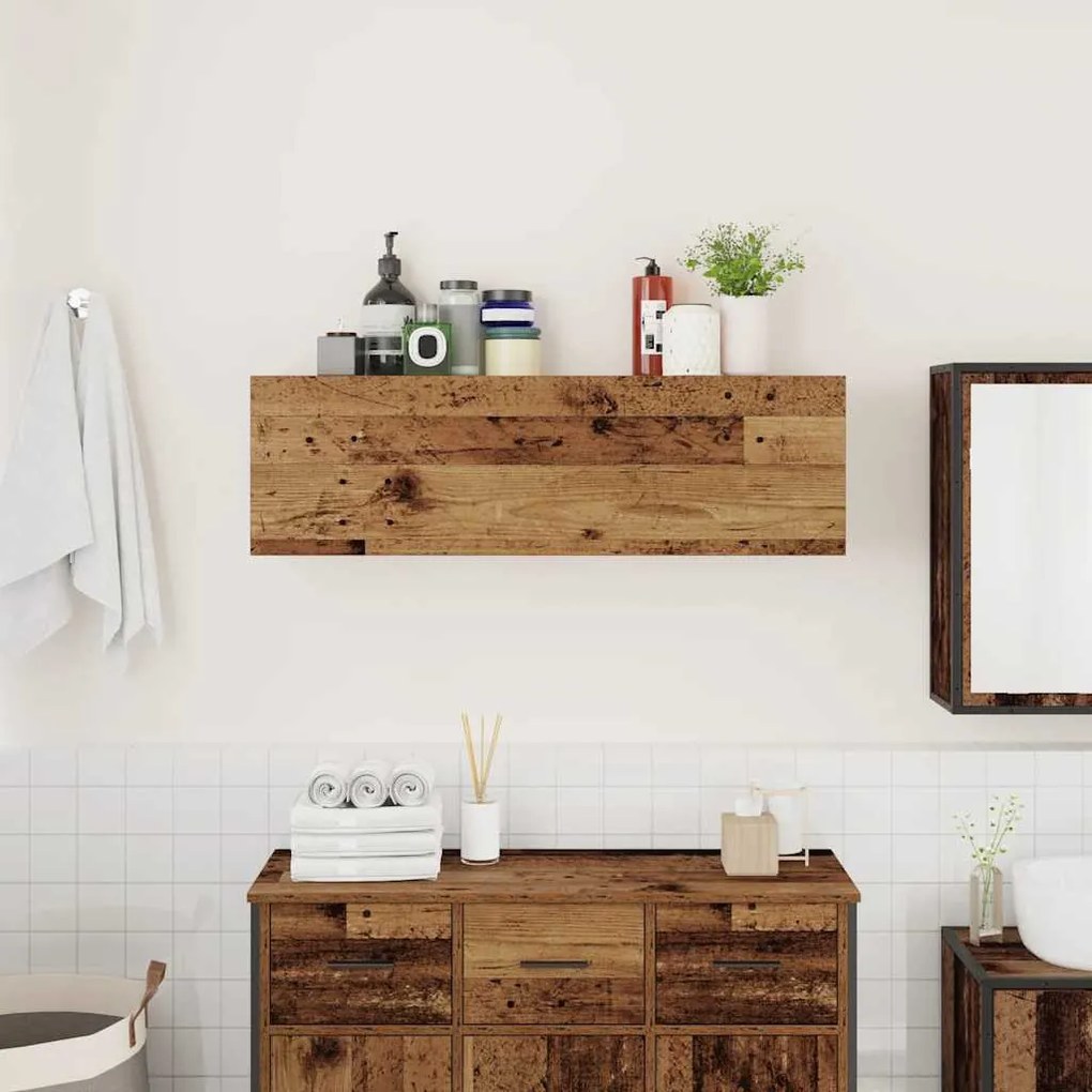 antik fa színű szerelt fa fali fürdőszobaszekrény 100x25x30 cm