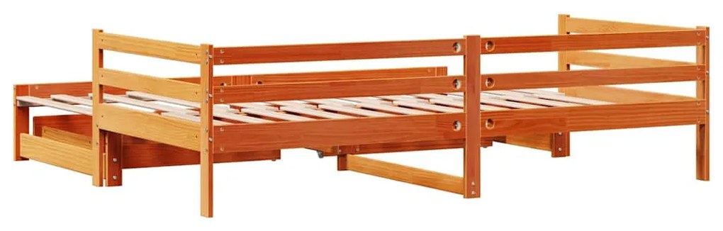 vidaXL viaszbarna tömör fenyőfa kihúzható kanapéágy fiókkal 90 x 200cm