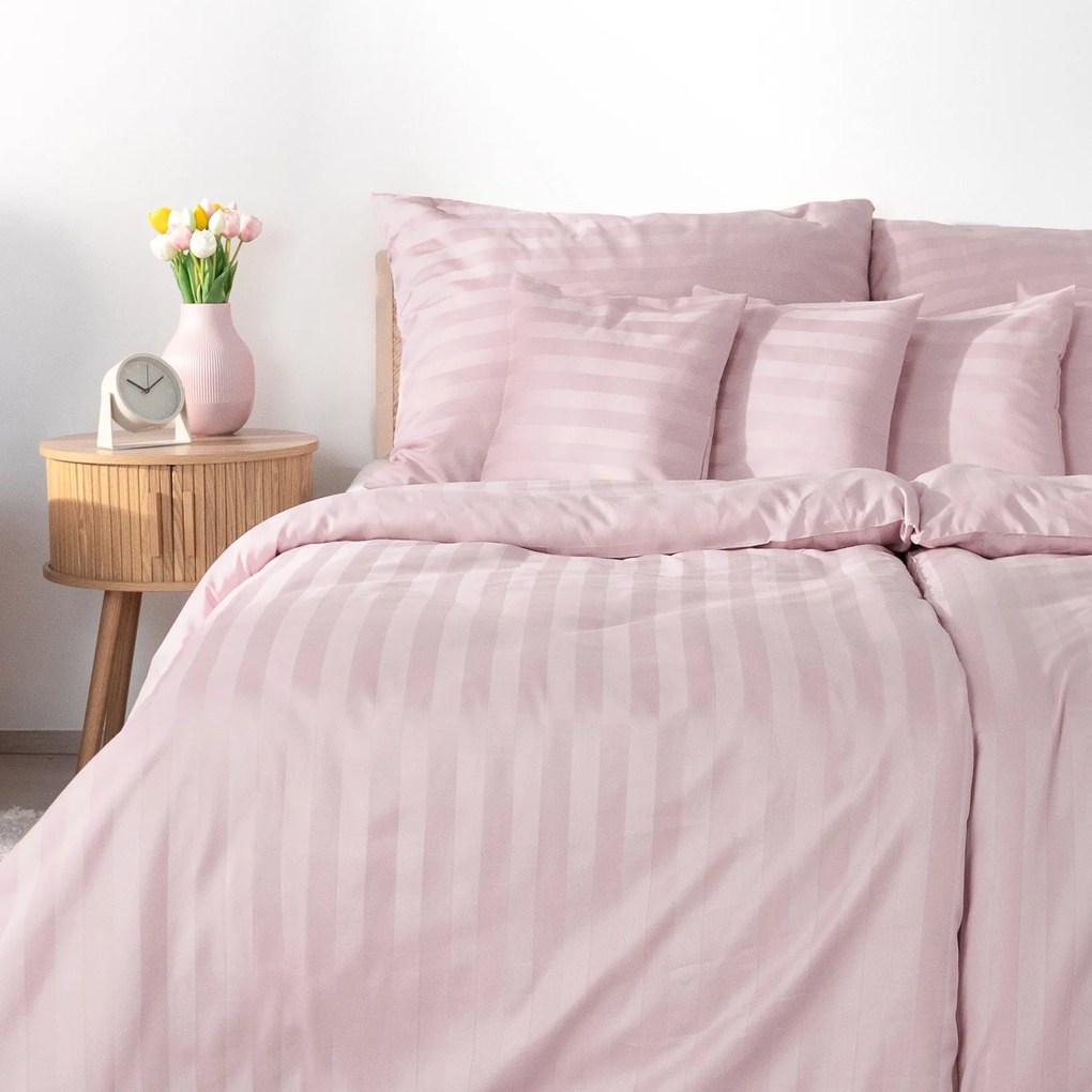 Goldea damaszt ágyneműhuzat - régi rózsaszínű csíkos 200 x 200 és 2db 70 x 90 cm