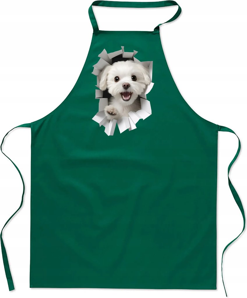 Konyhai Kötény pamut zöld lyuk Kutya Máltai kiskutya FA_475_z