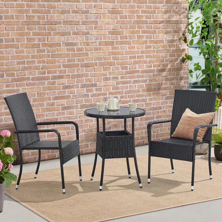 Juskys Yoro kerek rattan asztal Ø60 cm - fekete