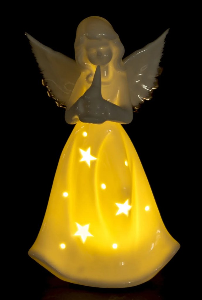 Dekorfigura angyal LED Porcelán Fehér 17x10x6,5cm
