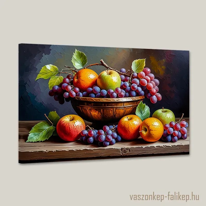 Gyümölcs csendélet fa tálban – Klasszikus prémium falikép 60x40 cm