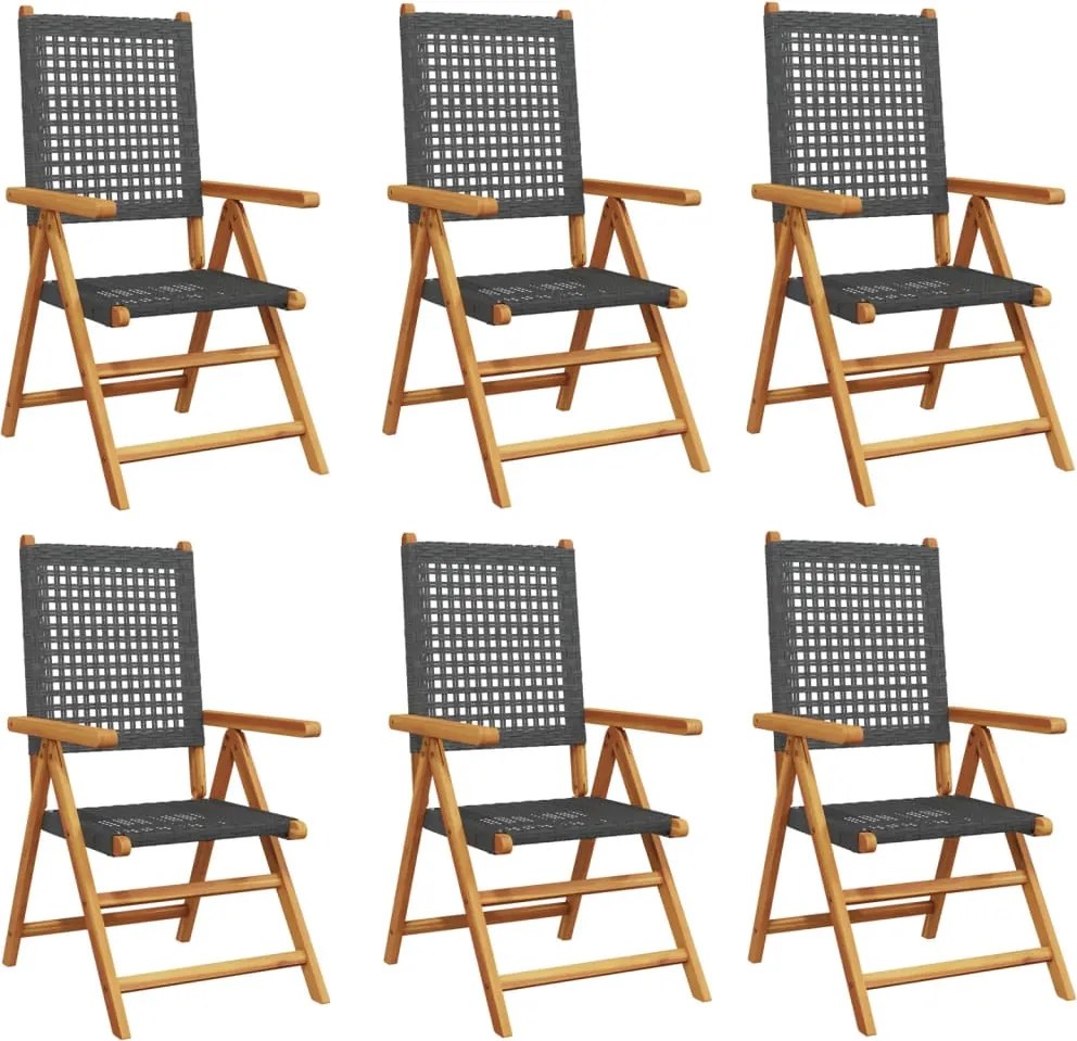 vidaXL 6 db fekete polyrattan és tömör fa dönthető kerti szék