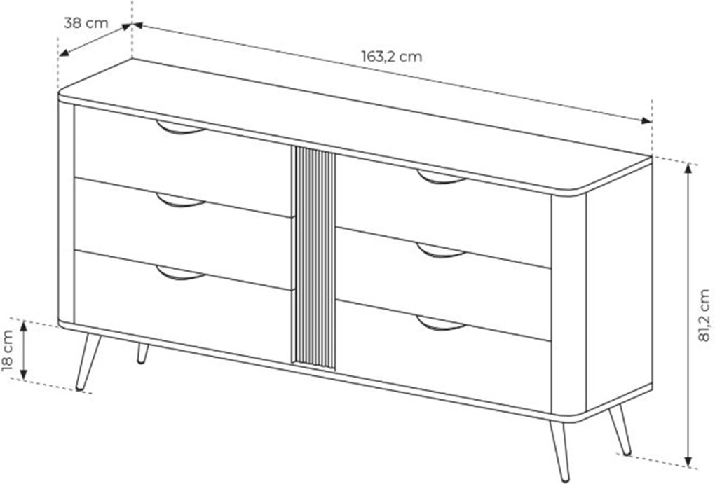 Edrin komód 163 cm fiókokkal - dunin tölgy / fekete