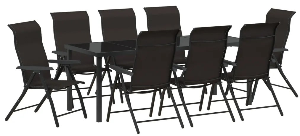 9 Darabos Kerti Étkező Készlet Fekete Poli Rattan