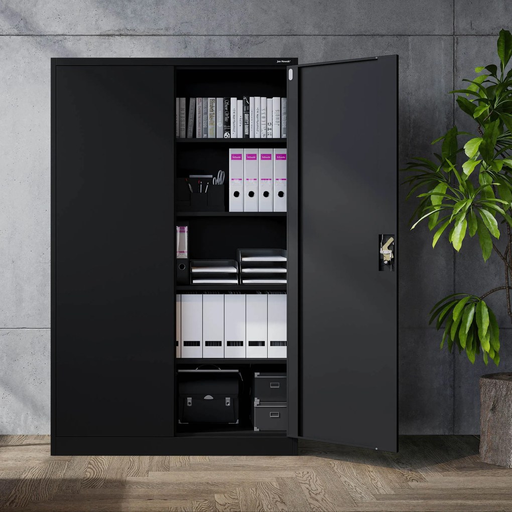 JAN II irodai, irattartó fémszekrény, 1150 x 1850 x 400 mm, fekete