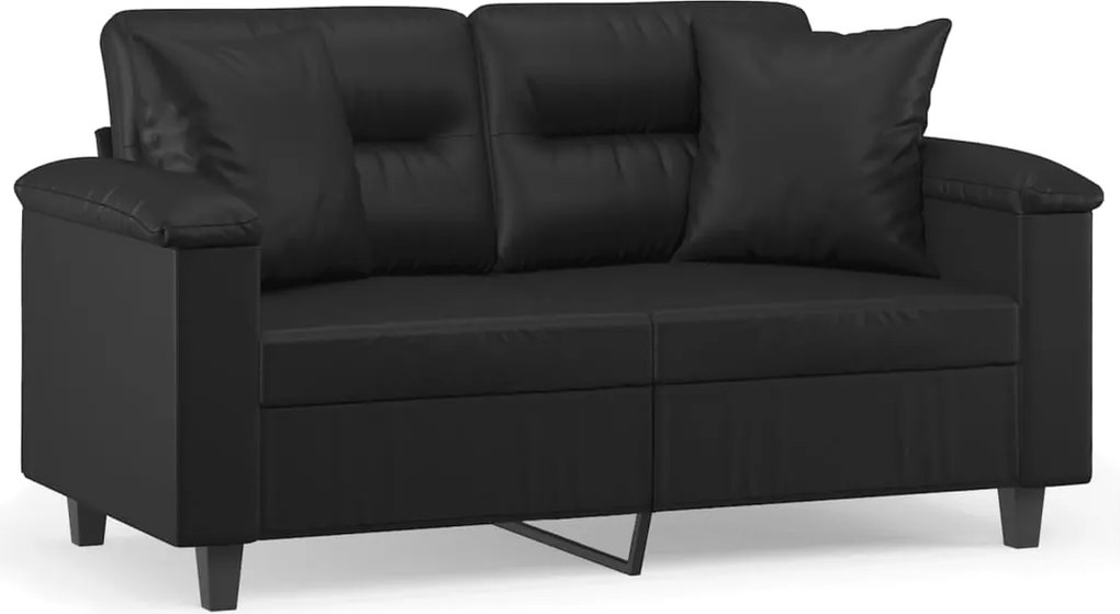 vidaXL 2 személyes fekete műbőr kanapé díszpárnákkal 120 cm