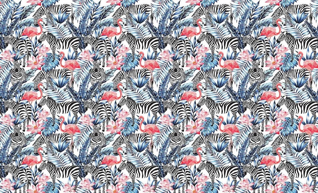 Fotótapéta - Mozaik - zebra és flamingó (152,5x104 cm)