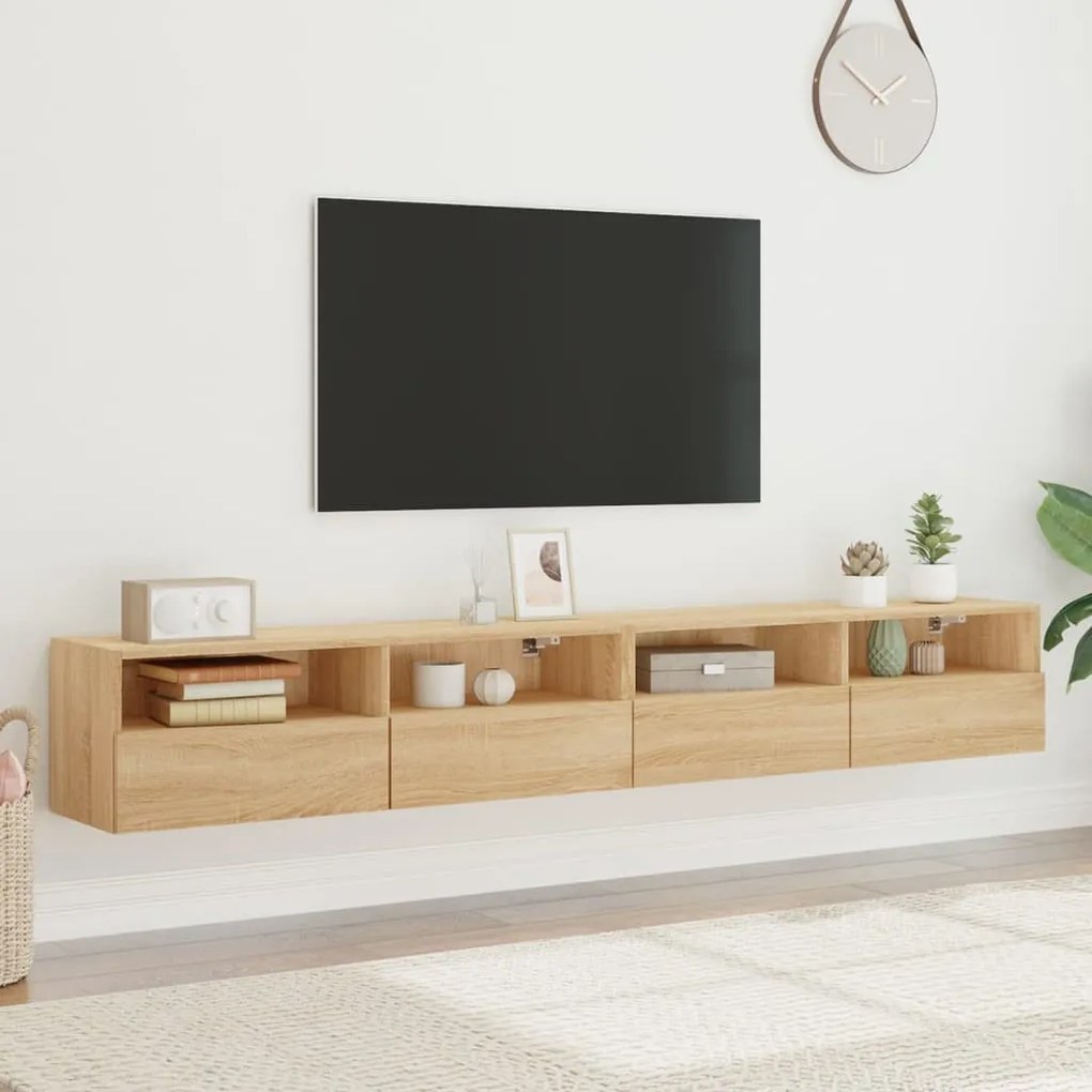2 db sonoma tölgyszín szerelt fa fali TV-szekrény 100x30x30 cm