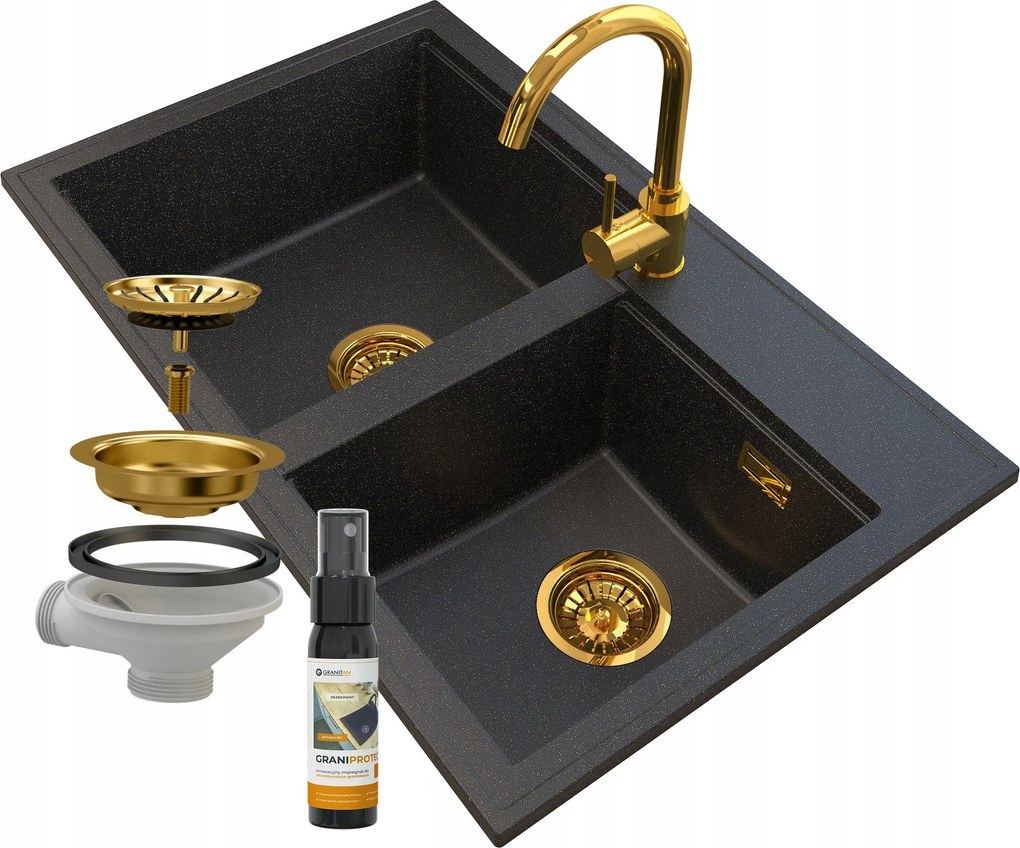Gránit Mosogató Arany Szifon Arany Csaptelep Hektor