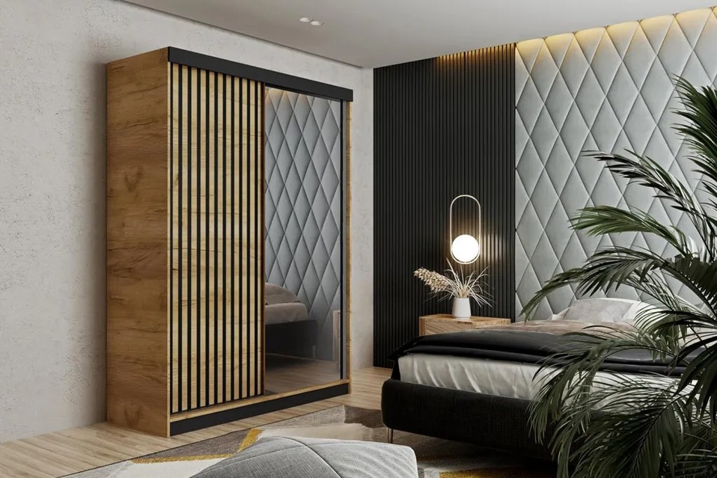 Malani 138 Tolóajtós Szekrény 138cm, Arany Tölgy