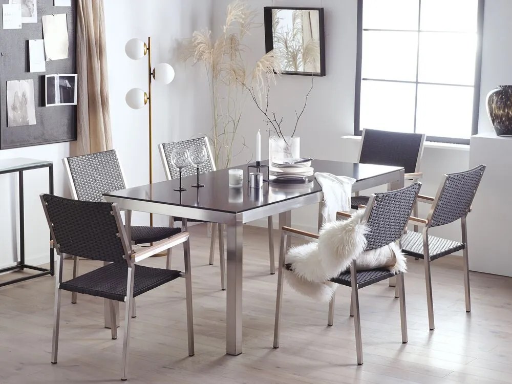 Kerti étkező szett Grosso (fekete) (üveglappal 180x90 cm) (rattan szék) (üveg). 1011749