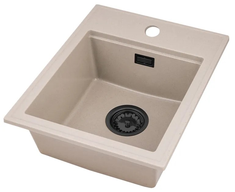 SINK Quality Mosogató minőségi Ferrum Új 4050, 1 kamrás gránit mosogató 400x500x185 mm + fekete szifon, bézs, SKQ-FER.4050.B.XB