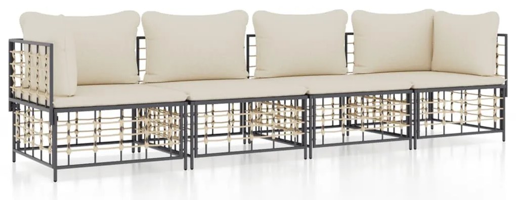 4 részes antracitszürke polyrattan kerti ülőgarnitúra párnákkal