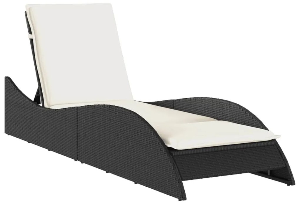 Fekete polyrattan napozóágy párnával 60x205x73 cm