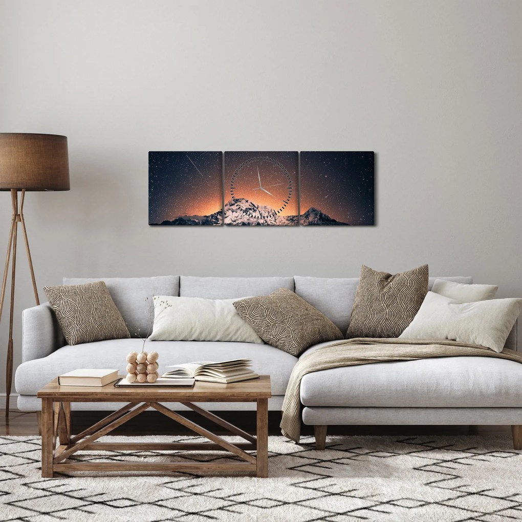 Egy éjszakai égbolt és a hegy képe (órával) (90x30 cm)