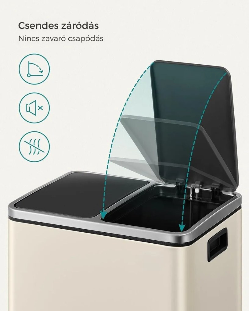 SORT hulladékgyűjtő tartály 30l (2×15l), bézs/ezüst/fekete SongmicsHome