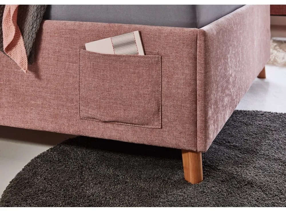 Rózsaszín kárpitozott gyerekágy ágyrács nélkül 90x200 cm Fun – Meise Möbel