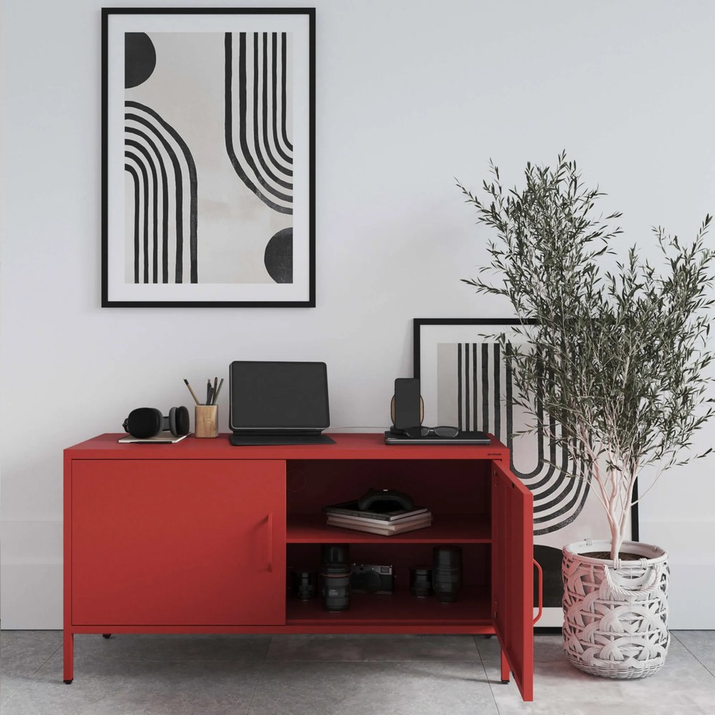 Fém TV-szekrény lábakkal, piros, 1150x595x400 mm: ROSA Modern