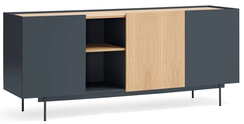 Antracitszürke-natúr színű alacsony komód tölgyfa dekorral 180x78 cm Otto – Teulat