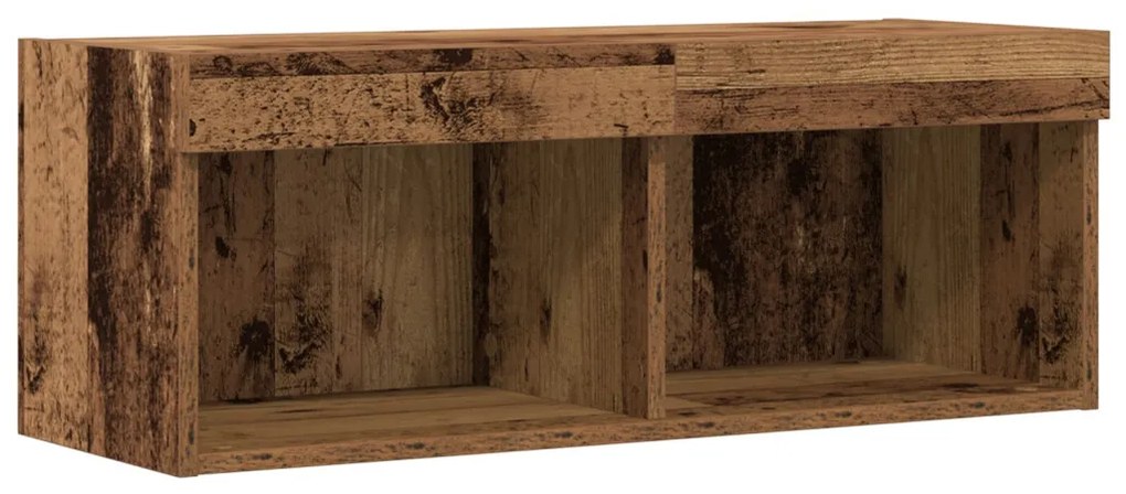 LED-es világítással ellátott TV faliszekrény, régi fa, 80x30x30 cm