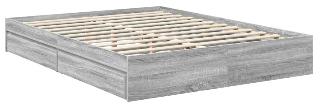 vidaXL Tárolós Ágy fejtámlával Szürke Sonoma 150 x 200 cm Faanyag