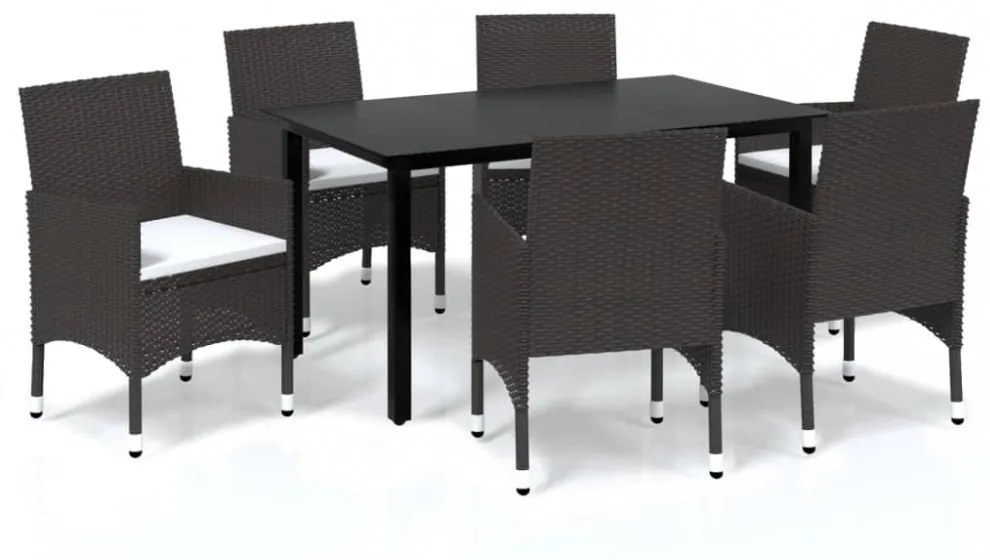 7 részes barna polyrattan kerti étkezőgarnitúra párnákkal