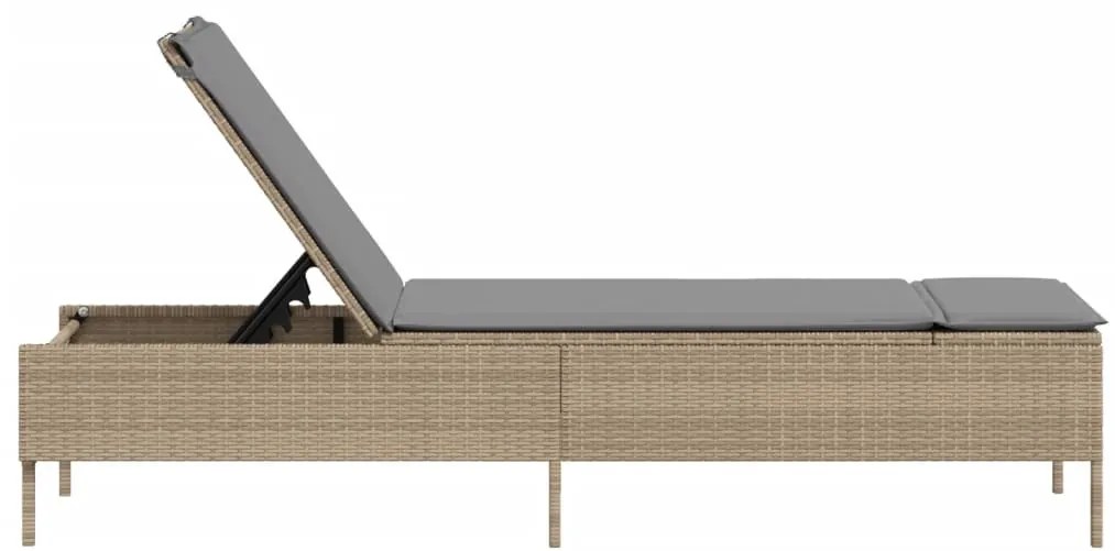 Bézs polyrattan napozóágy párnával