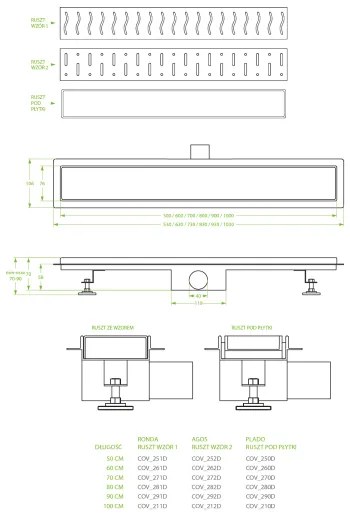 Laveo Plado, zuhanylefolyó 70 cm, acél, LAV-COV_270D