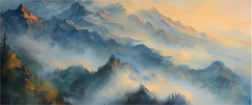 Kép - Festett hegyi táj (120x50 cm)