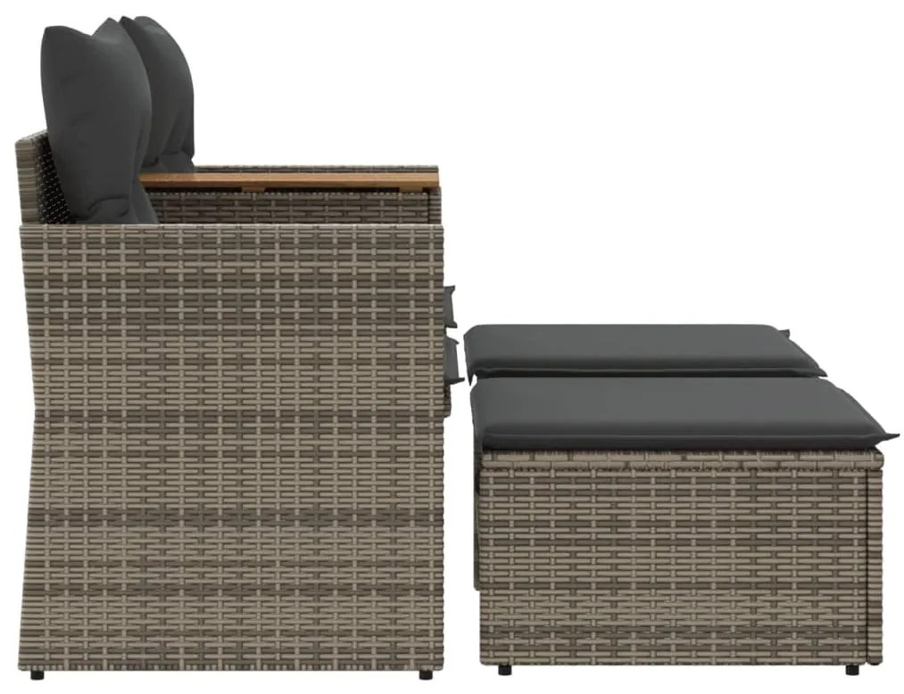 2 személyes szürke polyrattan kerti kanapé zsámolyokkal