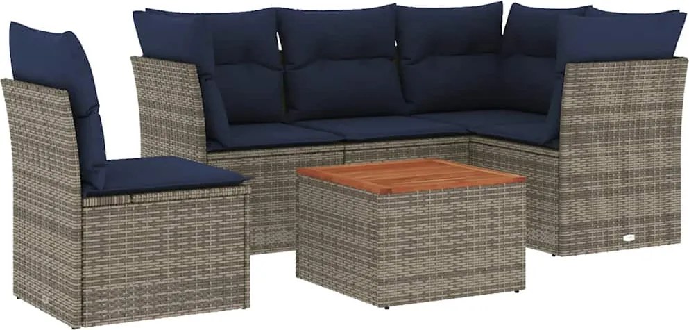 vidaXL 6 részes szürke polyrattan kerti ülőgarnitúra párnával