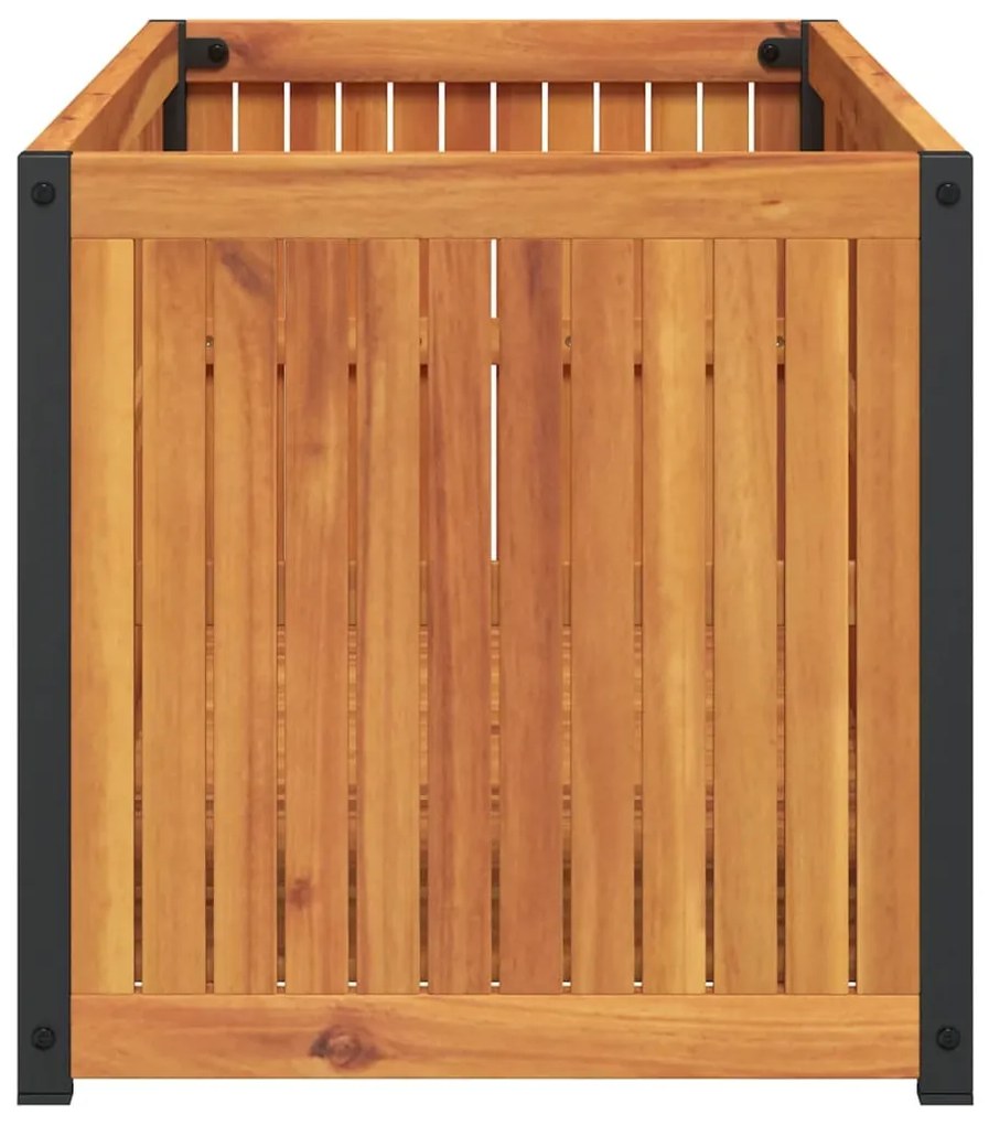 vidaXL tömör akácfa és acél kerti virágtartó 110 x 45 x 44 cm