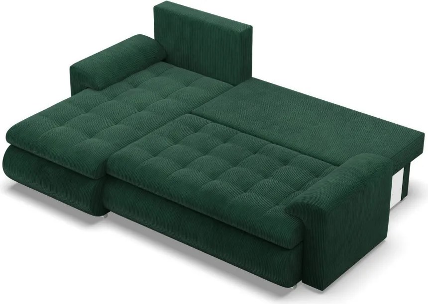 Tokio sarokkanapé, 2 ágyneműtartóval, kordbársony, baloldali, zöld