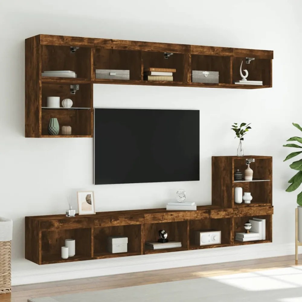 füstös tölgy színű TV-szekrény LED-világítással 80 x 30 x 30 cm