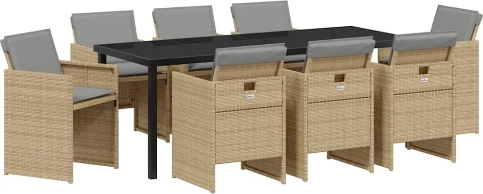 vidaXL Kert étkező szett 9 pcs Bézs polirattan