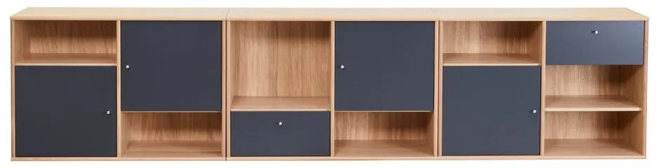 Fekete alacsony komód tölgyfa dekorral 267x61 cm Mistral - Hammel Furniture