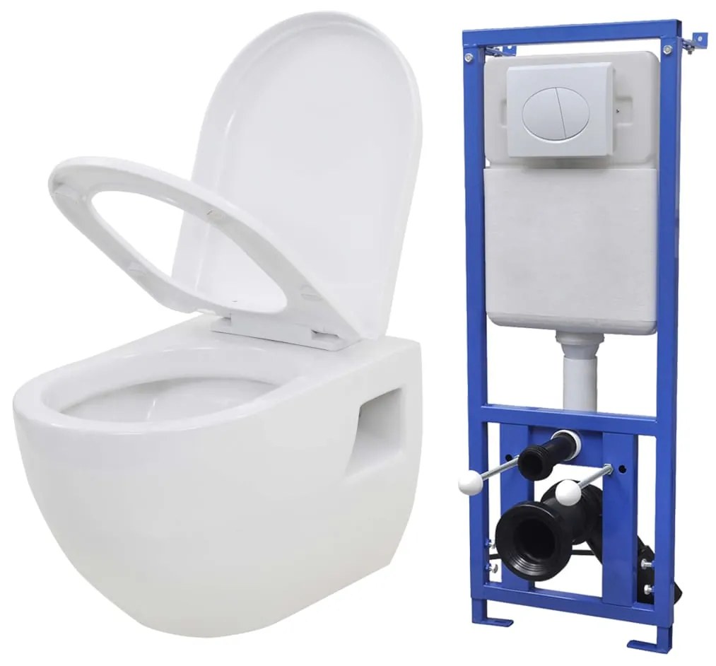 vidaXL falra szerelhető fehér kerámia WC rejtett öblítőtartállyal